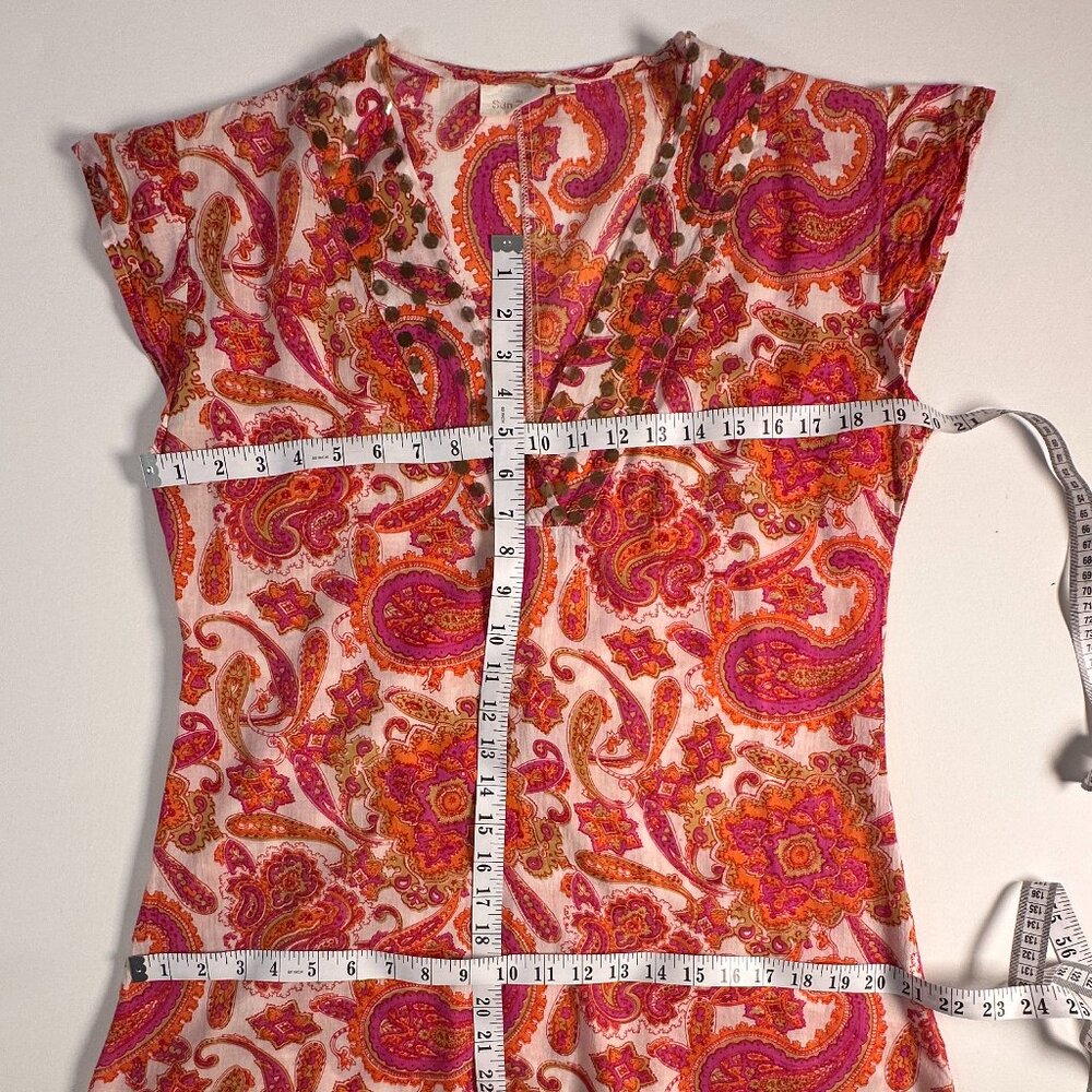 BOHO INDIAN SPICE BLOUSE 100% COTTON SLEEVELESS SIZE SMALL PINK ORANGE